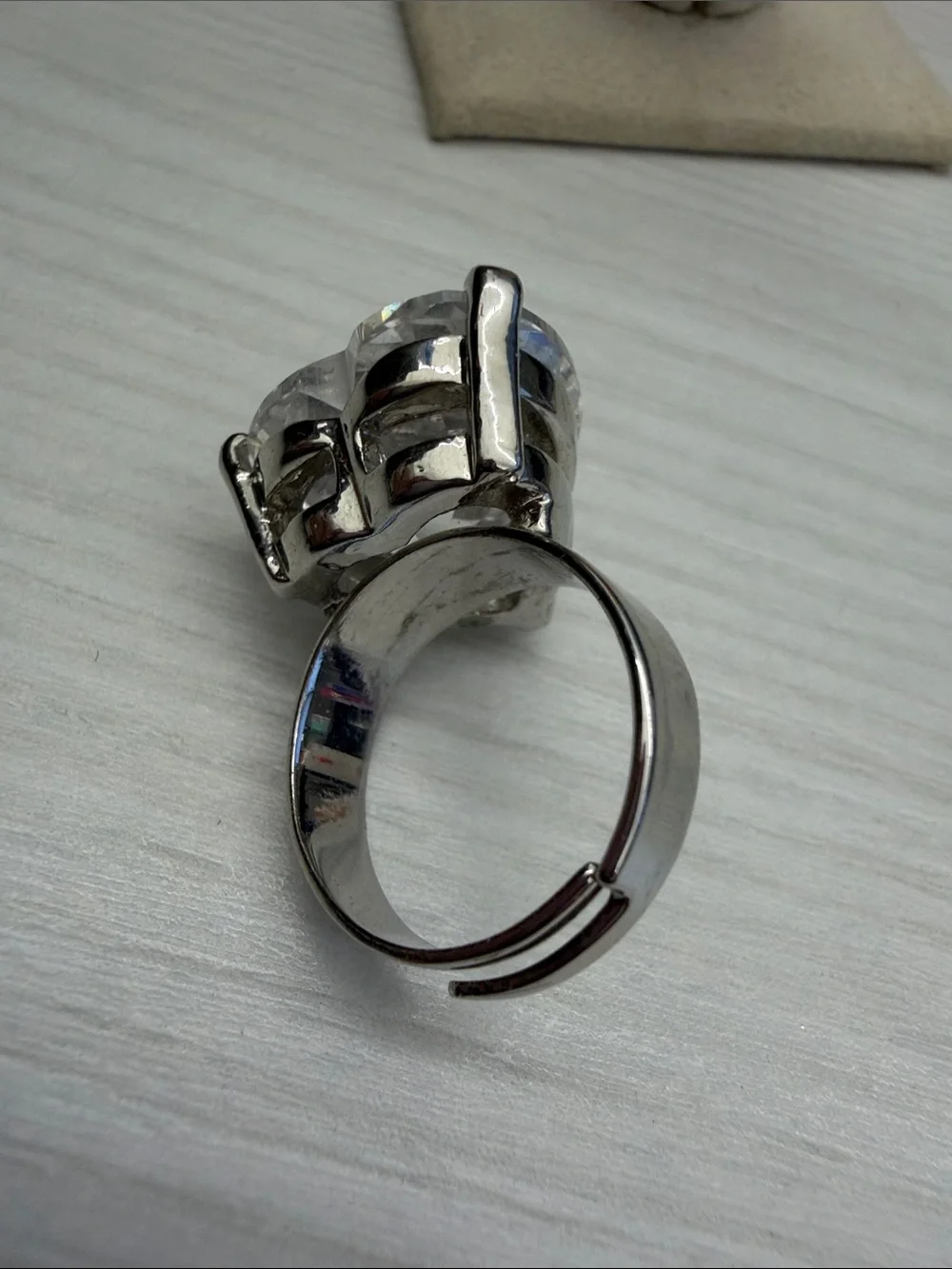 Heart-Cut Clear Stone Ring in Silver